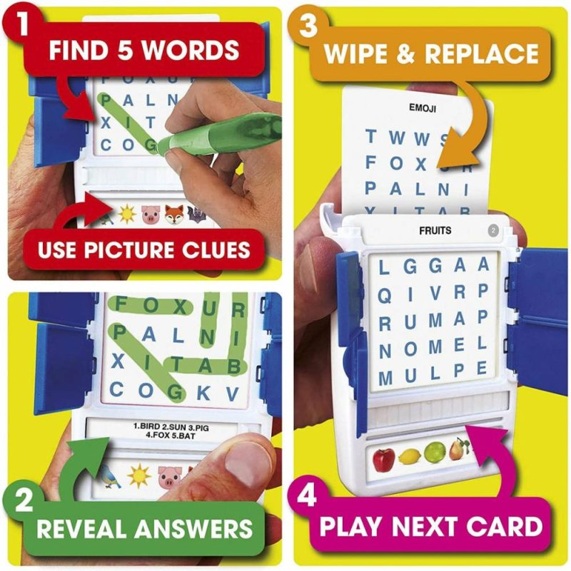 100 Pics Word Search Game – Pocket Puzzle With Picture Clues, Wipe Clean Cards Pen, For Kids And Adults  |  Puzzles Puzzles Puzzles