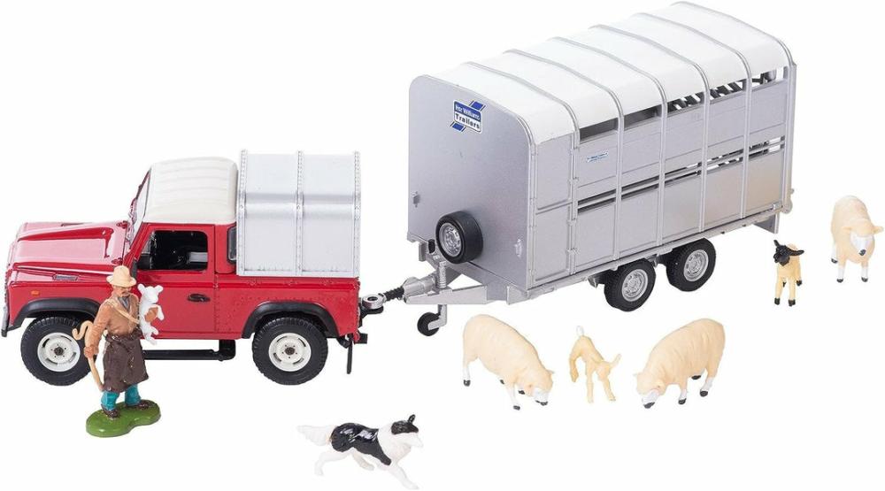 1:32 Sheep Farm Playset Collectable Farm Animals For Toddler, Farm Animal Toys With Land Rover 90 And Trailer, Farmer, Sheep And Sheepdog, Suitable For Collectors & Children From 3 Years Old  |  Play Figures & Vehicles Play Figures & Vehicles Play Figures & Vehicles