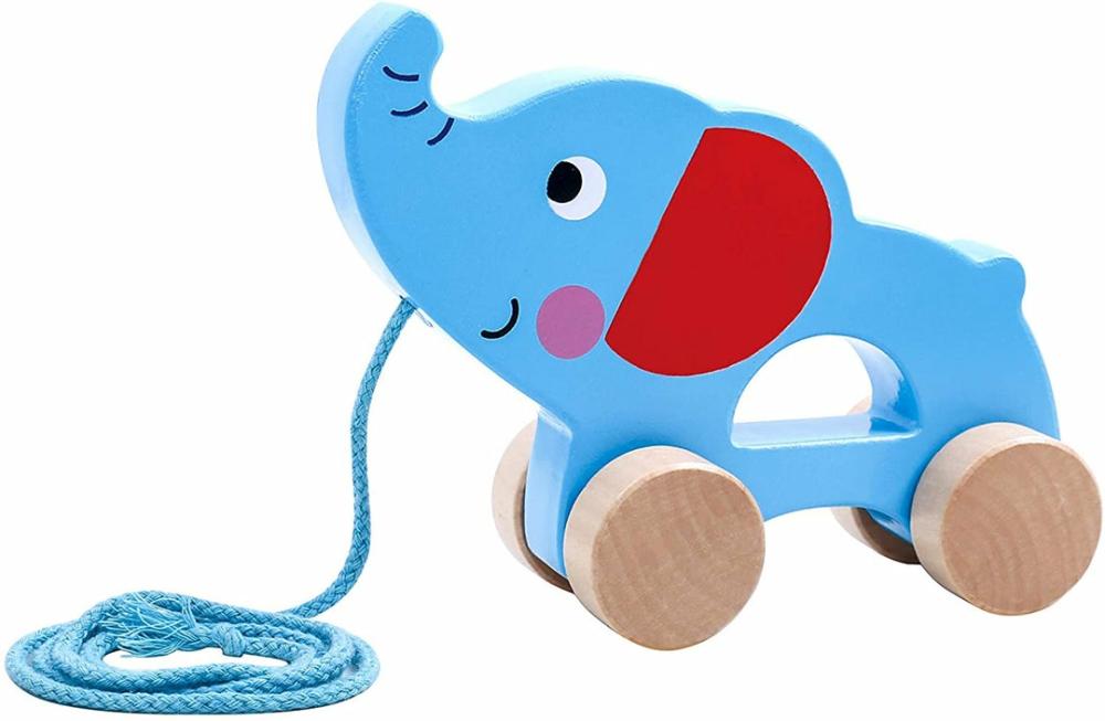 921 Tkc264 Ea Wooden Pull Along Elephant (Exp), Multicolor, 15.8 X 5.3 X 12.4 Cm  |  Playsets & Building Playsets & Building Playsets & Building