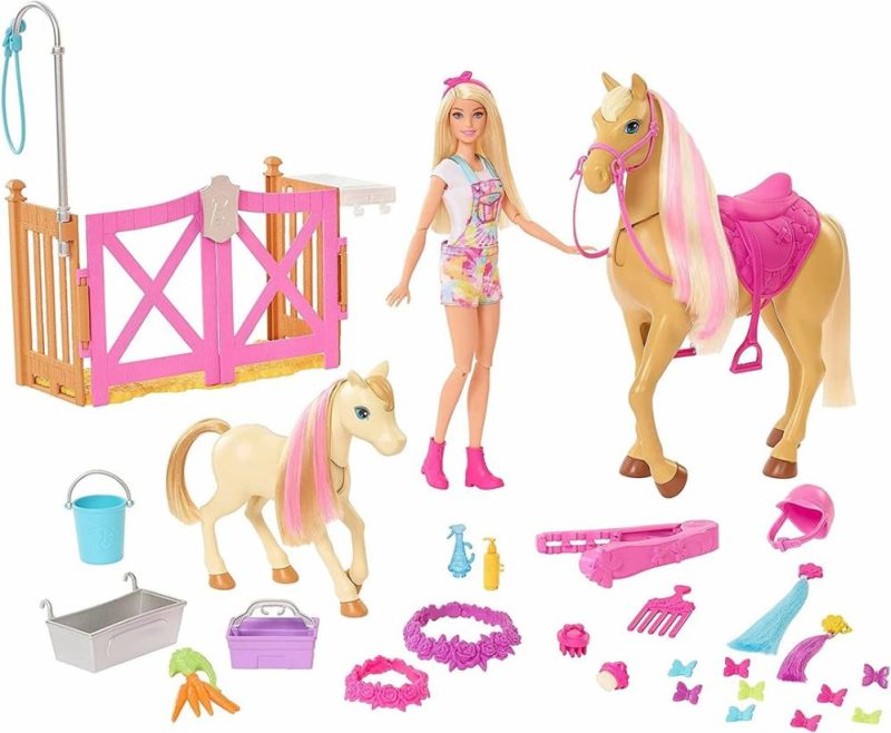 Groom ‘N Care Horses Playset With  Doll (Blonde 11.5-In), 2 Horses & 20+ Grooming And Hairstyling Accessories  |  Dolls & Accessories Dolls & Accessories Dolls & Accessories